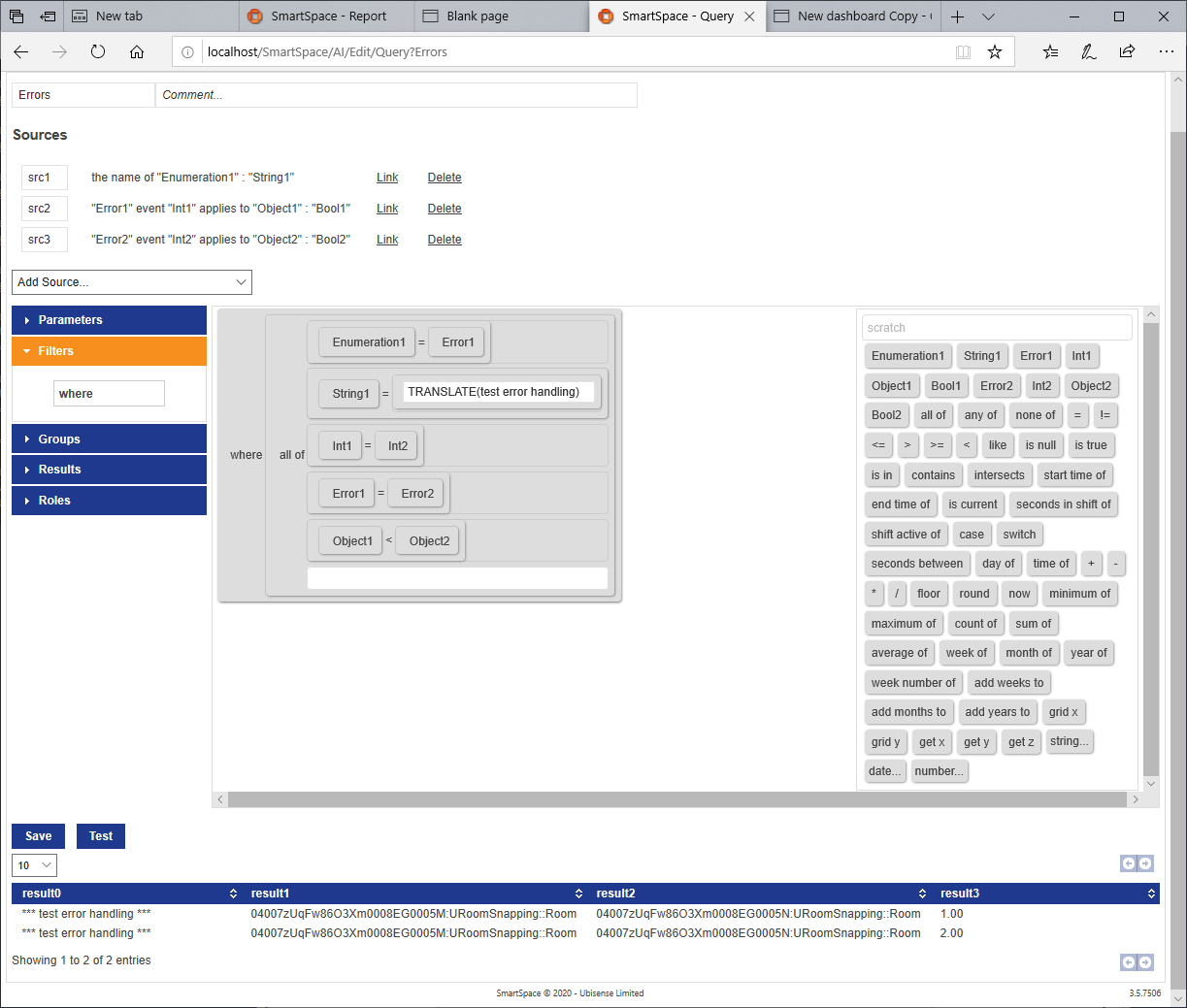 Example of the definition of a query in the Report editor